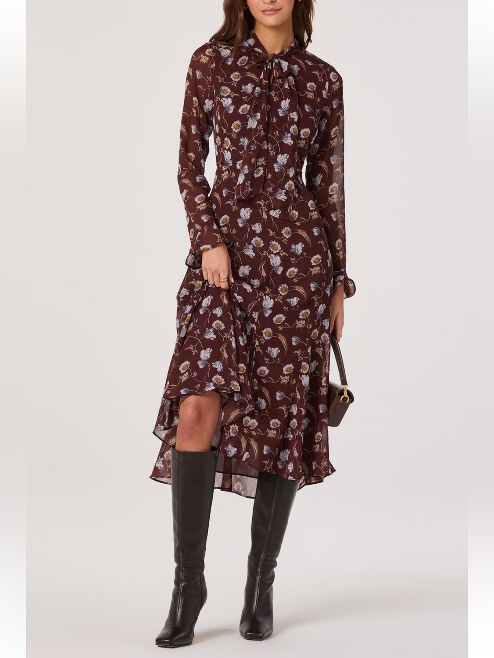 Astr Floral Tie Neck Long Sleeve Dress NWT - Picture 6 of 6